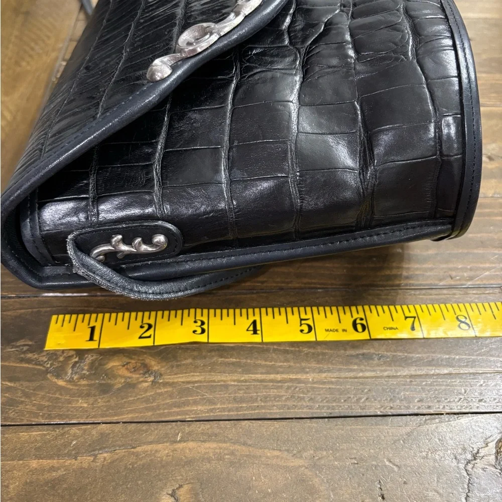 Brighton Black Croc-Embossed Leather Crossbody Bucket Bag